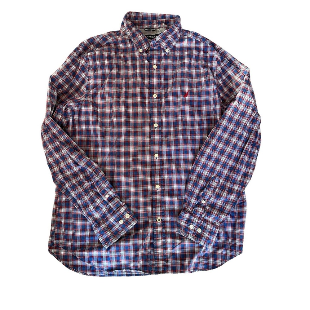 Nautica‎ Men's Plaid Large Shirt workwear business casual Academia old money